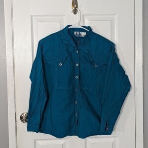 Vintage 80s Blue Canyon Western Wear Embroidered Teal Coastal Cowgirl Top Size M